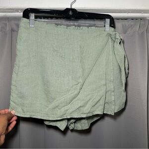 Christian Siriano Sage Green Linen Women's Faux Wrap Skort Size Small